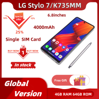 เวอร์ชันสากล LG Stylo 7 K735MM โทรศัพท์มือถือ Octa-core 6.8 นิ้ว 4GB RAM 64GB ROM กล้องหลัง Quad 20MP Googles เล่นซิมเดียว 4000mAh สมาร์ทโฟนลายนิ้วมือ Android