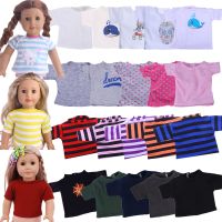 Doll Clothes Cotton Striped T-shirt  Unisex Short Top  Fit 18Inch American &amp;43cm Reborn Baby Doll Accessories Generation Gifts Key Holders