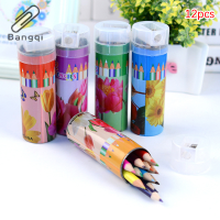 Bangqi ชุดดินสอหลากสี12ชิ้น12สีพร้อมปากกาของเล่นวาดรูประบายสีถังสำหรับเด็กอนุบาลเด็กสมุดระบายสีด้วยตัวเลขเรียนรู้การวาดสีและตัวเลข