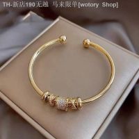 【CW】❇  Gold Plated Cuff Bangle Material Stone Rhodium Size Adjustable Fashion