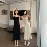 【Ready stock】Xiaozhainv women Slim Knit Suspender Dress All-match High Waist Midi Dresses