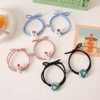 2Pcs Cartoon Magnetic Couple Bracelets with Earth Rocket Astronaut Pendant Cute Mutually Attractive Friendship Rope