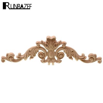 RUNBAZEF Solid Wood Piece Home Decoration Long Applique Wardrobe TV Cabinet Door Woodcarving Flower Fittings Ornaments Figurine