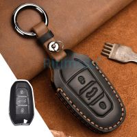 Leather Car Key Case Cover for Peugeot 308 408 508 2008 3008 4008 5008 Citroen C4 C4L C6 C3-XR Accessories Shell Key Ring