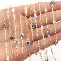 1 Meter Stainless Steel Gold Color Devils Eyes Pearl Chains Stone Beads For DIY Jewelry Making Necklaces Bracelets Anklet Beads