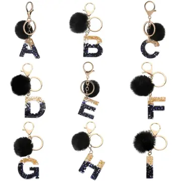 Alphabet Resin Keychain Black Colour and Purple Flower