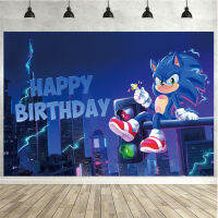 Blue Sonic Sit On Traffic Lights Happy Birthday Photography Backdrop Night City Buildings Comics Background Photo Table Decor