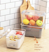 Fridge Organizer Food Plastic Storage Box Drain Basket With Lids And Dividers