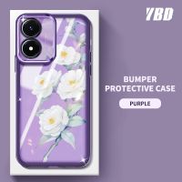 โทรศัพท์ YBD เคสสำหรับ Vivo Y02S Y16 Y56 5G Camellia ดอกไม้ลวดลายโปร่งใสสีฟิล์มเลนส์ TPU Carmera แบบนิ่ม