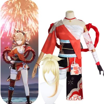 Naganohara Yoimiya Cosplay Genshin Impact Cosplay Costume Wig Dress Uniform Game Outfits Full Set Women Halloween Party Clothes