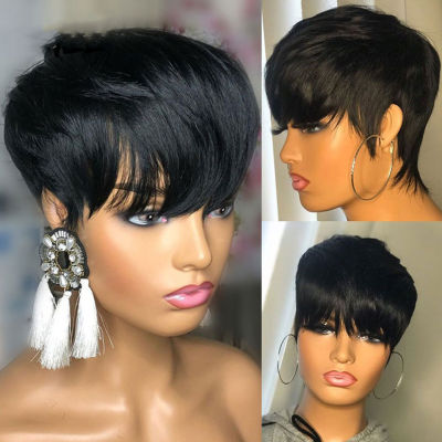 Natural Color Short Bob Straight Human Wigs With Bangs zilian Virgin Hair Pixie Cut Wig Cheap Human Hair Wig For Black Women
