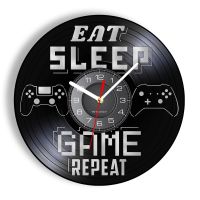 Hot sell Eat Sleep Game Repeat Gamer Saying Vinyl Record Wall Clock Gamepad Machine Boys Playroom Gaming Room Decor Handicraft Art