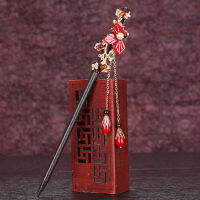 Retro Red Chinese Style Hanfu Tassel Women Luxurious Wood Flowers Chopsticks Hairpin Woman Jewelry Hair Clip Accessories Haberdashery