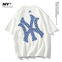 ▫❉ MLB NY Joint เสื้อยืดแขนสั้นหนาผ้าฝ้ายผู้ชายและผู้หญิงฤดูร้อนอินเทรนด์แบรนด์หลวมเสื้อคอกลมคู่