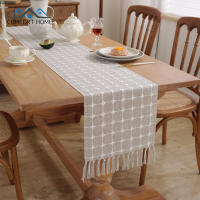 BSIDE Plaid Table Runners Handmade Rustic Farmhouse Style Table Cover With Tassels For Dining Table Decoration