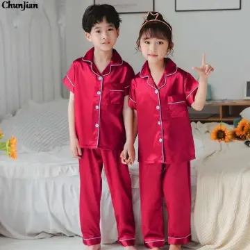 Full Sleeve Silk Pajamas for Girls Children Sleepwear Pijamas