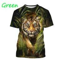 Summer New Fashion Cool Tiger 3D Printing Mens Round Neck T-shirt Tops