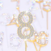 【YF】 1Pc Glitter Alloy Rhinestone Number Toppers Baby Shower Birthday Decoration Wedding Gold Digital Cakes Dessert