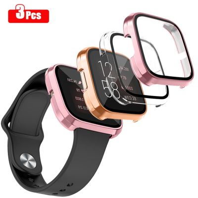 3pcs/lot Full Cover HD Glass Case For Fitbit Versa 2 1 Cover Hard PC Plated Screen Protector Shell For Fitbit Versa 2 Glass Case Cases Cases