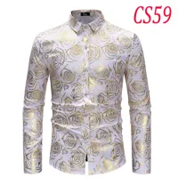 Shiny Gold Rose พิมพ์ชายเสื้อแขนยาว Slim Fit ดอกไม้บุรุษเสื้อลำลองพรหมชายสังคมเสื้อ Camisa S