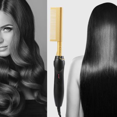 Hair Straightener Electric Comb Wand Hair Curling Irons Hair Curler Comb Hot Straightening Electric Comb Titanium Alloy