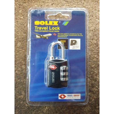 กุญแจรหัส กุญแจล็อคกระเป๋าเดินทาง SOLEX ของแท้ มาตรฐาน TSA Travel Lock สีดำ