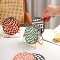 เซรามิค Cork Coaster Checkerboard Pad ฉนวนกันความร้อน Non-Slip Cup Mat