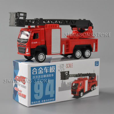 1:72 Scale Diecast Model Volvo Ladder Fire Engine Truck Pull Back Toy Vehicle