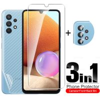 【รักอิเล็กตรอนช็อป】เคสกระจกเทมเปอร์ด้านหน้า3in1สำหรับ Samsung Galaxy A32ฟิล์มสำหรับ Samsung ด้านหลังเป็นใย A32 5G A 32 32A เลนส์กล้องถ่ายรูปฟิล์มป้องกัน