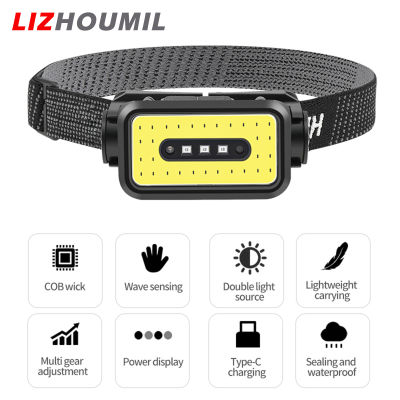 LIZHOUMIL ไฟฉายแบบสวมหัวชนิด C เซ็นเซอร์ไฟหน้าซังที่สามารถชาร์จได้ Usb ไฟฉายคาดศีรษะ Led น้ำหนักเบา