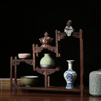 Chinese Kung Fu tea pot Crafts Display Holder Shelves Teapot Tea Set Wood carving Display Stand Decoration Home Tea Accessories