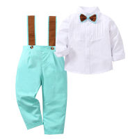 แฟชั่นเด็กใหม่สุภาพบุรุษเสื้อผ้าชุดแขนยาว Bow Tie เสื้อ suspender กางเกงชุดลำลอง Boy Suit