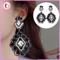 Anting Berlian Imitasi สีดำต่างหูห้อยแบบแฟชั่น FoMing สำหรับผู้หญิงวันเกิด