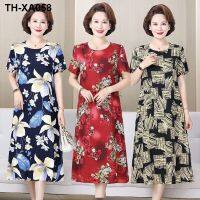 2023 summer new cotton silk nightdress female middle-aged mother can wear long skirt loose skirt pocket dress female