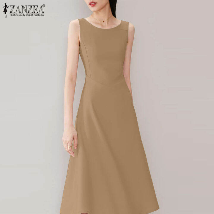 สินค้ามาใหม่-จัดส่งฟรี-fancystyle-zanzea-ชุดเดรสเข้ารูปแขนกุดสไตล์เกาหลีของผู้หญิงเที่ยวกลางคืนชุดเดรสมิดีเสื้อสายเดี่ยวสีพื้น-11