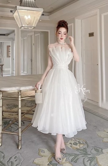 Đầm trắng xòe công chúa, Váy dự tiệc thiết kế cao cấp đầm xòe nơ ngực tay  lưới đính ngọc | Shopee Việt Nam