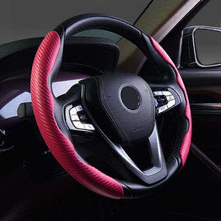 two-dog-sells-cars-สำหรับ38ซม-คู่คาร์บอนไฟเบอร์สีแดงดู-universal-car-steering-wheel-booster-cover-non-slip-interior-deocration-cover