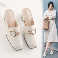 ◑✲✿ Square toe thick heel Muller shoes summer all-match comfortable womens shoesparachute Muller shoes women shoes tmit chunky