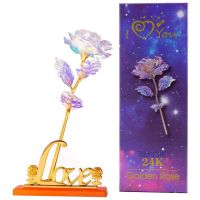 Colorful Crystal Galaxy Led Light,Artificial Rose Flower Lasts Forever with Love Base,Festival Wedding Gift Supplies