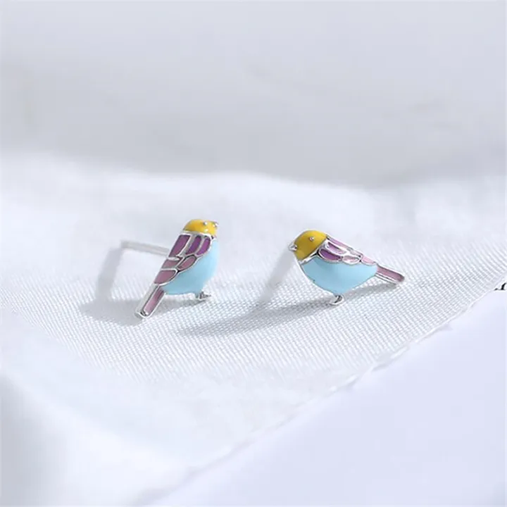 zhongloul-ต่างหูแฟชั่นสีอีพ็อกซี่รูปนกน่ารักเรียบง่ายของขวัญเครื่องประดับต่างหูต่างหูรูปสัตว์