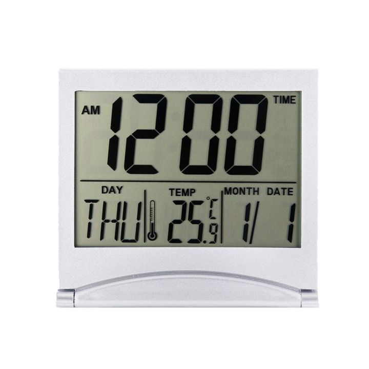 นาฬิกาตั้งโต๊ะนาฬิกาปลุกดิจิตอล-lcd-แบบพับได้นาฬิกาขนาดเล็กอุณหภูมิตั้งโต๊ะสถานีสภาพอากาศเดินทาง-ectronic