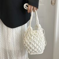 【CC】 Female Small Shoulder Knitted Handbag Drawstring Shopper Totes Beach