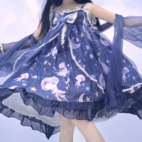 Japanese Sweet Kawaii Lolita Dress Deep Sea Jellyfish Blue Cute Jsk Suspender Dress Fairy Dress Goth Lolita Kawaii Dress