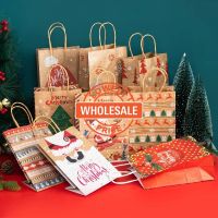 [Wholesale Price]  Christmas Kraft Paper Candy Packaging Bags Snowflakes Merry Christmas Candy Cookie Packaging Bag New Year Present Candy Clothes Packaging Bags