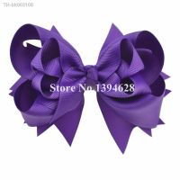 ∋ 1/1PCS 5 inches 3 Layers Solid Purple Bows With 6cm Clips Boutique Ribbon Bows For Girls Hair Accessories