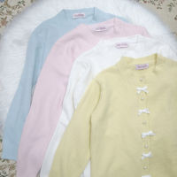 Kawaii สาวสี่สีโบว์ถักเสื้อสเวตเตอร์ถักหญิง2022ฤดูใบไม้ร่วงใหม่นักเรียนน่ารักหวานทั้งหมดตรงกับเสื้อแขนยาว Tops