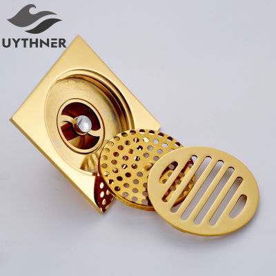 Uythner Bath Floor Drain 10*10cm Gold Bathroom Shower Square Drain Strainer Factory Direct Sales Bathroom Drain Floor