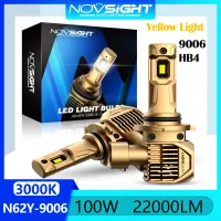 3000K แสงสีเหลือง Novsight N62Y 9006 HB4 LED หลอดไฟหน้า 100W 22000LM ไฟ LED สว่างมากสำหรับรถสูง/ไฟตัดหมอกต่ำ Beam Plug &amp; Play 2 ชิ้นจัดส่งฟรี