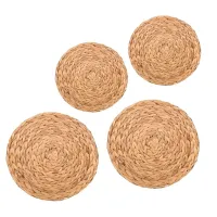 4 Pack Woven Placemat,Natural Hyacinth Woven Placemat,Round Woven Rattan Table Mat,for Kitchen Party Wedding Decor,Etc