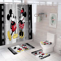 Cartoon Mickey Bath Curtain 180x180cm 1Pc4Pcs w12 Hooks Shower Bathroom Toilet Mat Lid Rug Curtain Sets